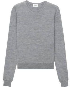 Saint Laurent Crew Neck Long-Sleeved Knitwear - Grey