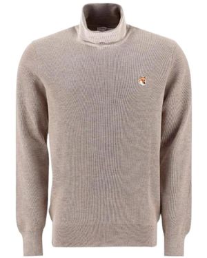 Maison Kitsuné Roll-Neck Fine-Knit Sweater - Gray