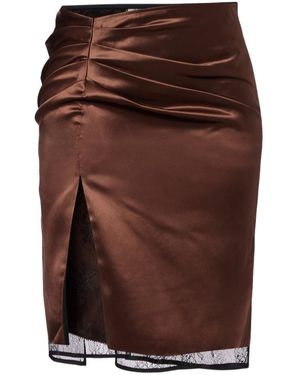 JACQUES WEI Lace-Trimmed Satin Miniskirt - Brown