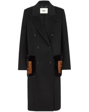 Fendi Double Breasted Pocket-Detailed Trench Coat - Black