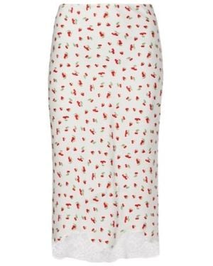 Posse Fae Lace-Trimmed Printed Midi Skirt - White