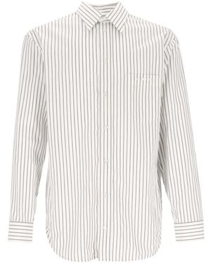Balenciaga Striped Embroidered-Logo Shirt - White