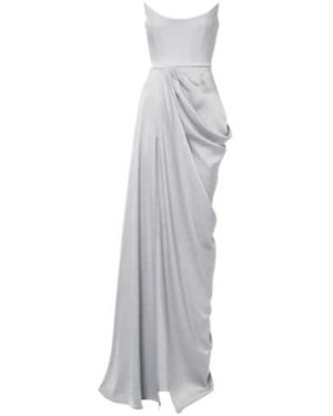 Alex Perry Draped Satin Crepe Bustier Gown - White