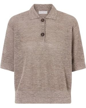 Brunello Cucinelli Cropped Knitted Polo Shirt - Gray