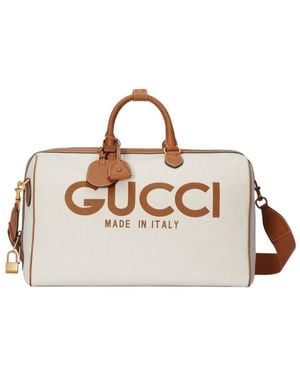 Gucci Logo Printed Large Duffle Bag - Metallic