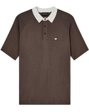 Emporio Armani Logo Embroidered Short-Sleeved Polo Shirt - Brown