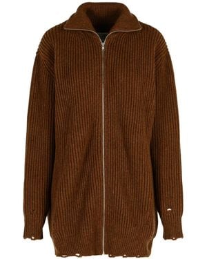 MM6 by Maison Margiela High Neck Zip-Up Cardigan - Brown