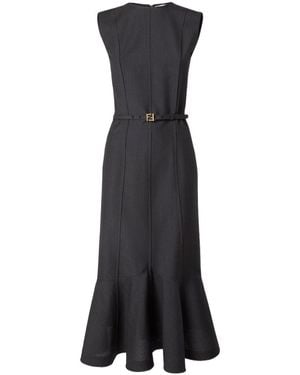 Fendi Peplum-Hem Belted Sleeveless Midi Dress - Black