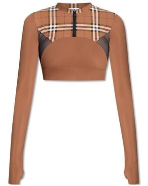 Burberry Checked Stretch-Jersey Cropped Top - White