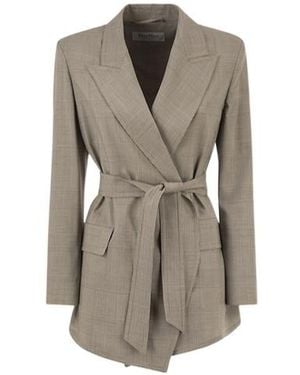 Max Mara Checked Belted Blazer - Gray