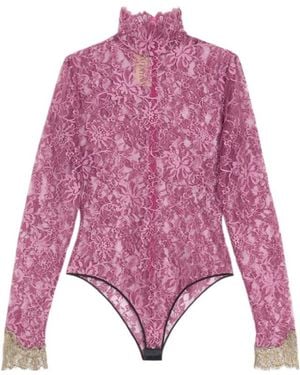 Valentino Lace Long-Sleeved Bodysuit - Purple
