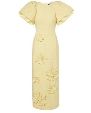 Leo Lucinda Floral-Appliqué Tweed Maxi Dress - Metallic