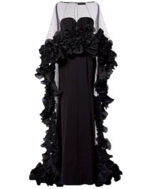 Jenny Packham Ruffled Caped Gown - Black