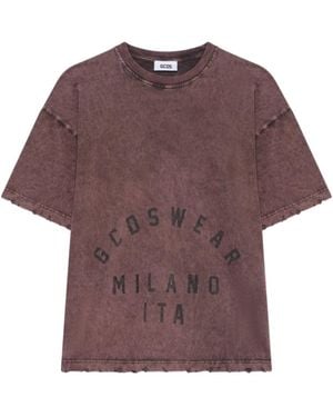Gcds Distressed-Effect Graphic-Print T-Shirt - Purple