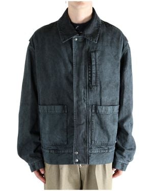 Dries Van Noten Straight Hem Denim Bomber Jacket - Grey