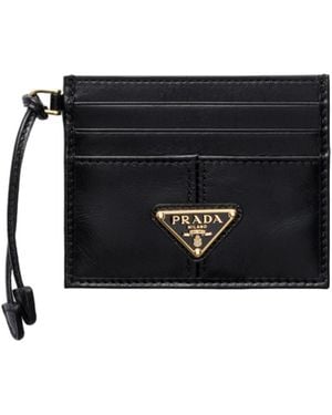 Prada Logo Plaque Open Top Card Holder - Black
