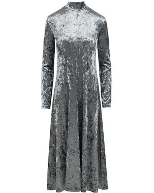 forte_forte High Collar Velvet Midi Dress - Grey
