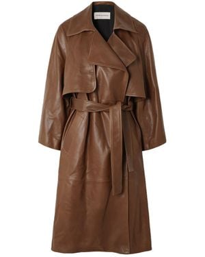 Nour Hammour Belted Leather Trench Coat - Brown