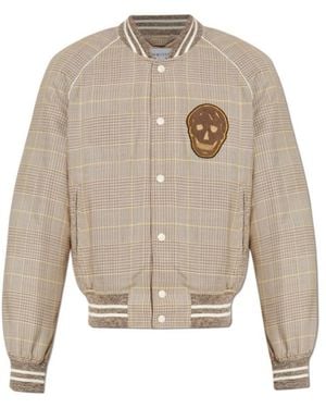 McQueen Skull Patch Checked Bomber Jacket - Natural
