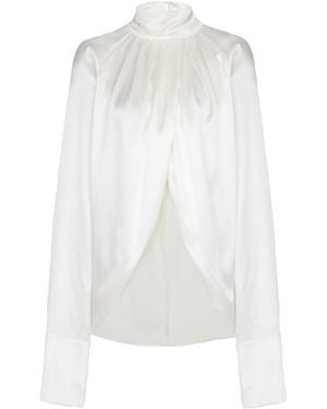 Balmain Drapped Silk Blouse Shirt - White