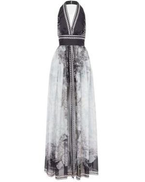 Elie Saab Printed Silk Chiffon Maxi Dress - White