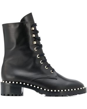 Stuart Weitzman Lace-Up Studded Boots - Black
