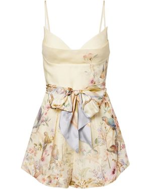 Zimmermann Rebellion Floral Linen And Silk Romper - Natural
