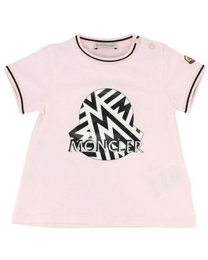 Moncler Metallic Logo Printed T-Shirt - Pink