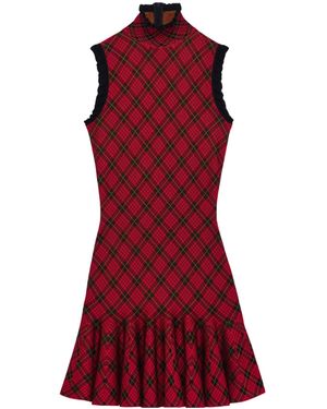 McQueen High-Neck Check Mini Dress - Red