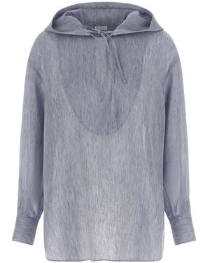 Brunello Cucinelli Long-Sleeved Hooded Top - Blue