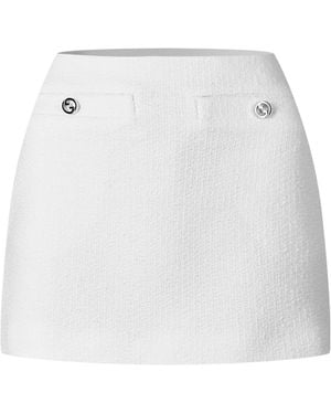 Gucci Interlocking G Wool Blend Boucle Miniskirt - White