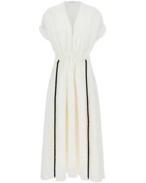 Ferragamo Viscose Dress With Gathered Waist - White