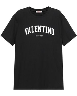 Valentino Logo Printed Crewneck T-Shirt - Black