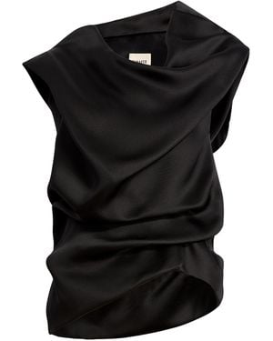 KHAITE Luola Cowl Neck Asymmetric Hem Top - Black