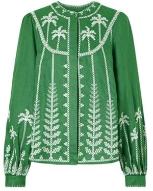 FARM Rio Two-Tone Cross-Stitch Long-Sleeved Shirt - Green