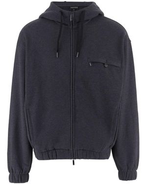 Emporio Armani Logo-Embroidered Zip-Up Hoodie - Blue