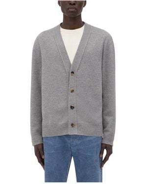 Bottega Veneta Intrecciato Leather Patch Embellished Cardigan - Grey