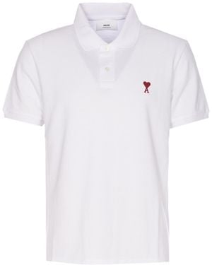 Ami Paris Heart-Embroidered Polo Shirt - White