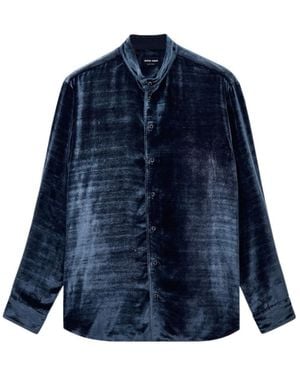 Giorgio Armani Stand-Collar Long-Sleeve Shirt - Blue