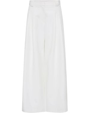 St. Agni Twill Wide Leg Pleat Trousers - White