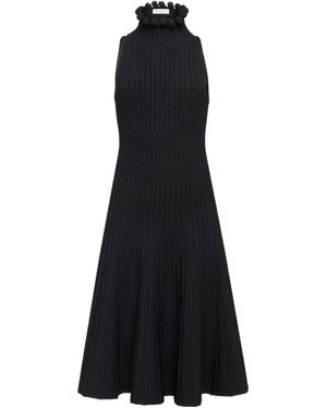 Alaïa Alaïa Ribbed Knit Curled High-Neck Dress - Black