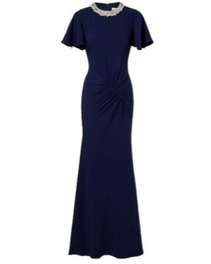 Roland Mouret Crystal-Embellished Gathered Gown - Blue