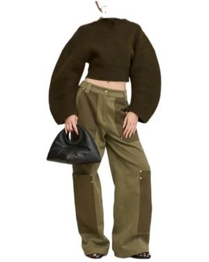 Cult Gaia Ella Balloon-Sleeve Ribbed-Knit Sweater - Green