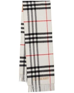 Burberry Checked Pattern Fringe Detailed Scarf - White