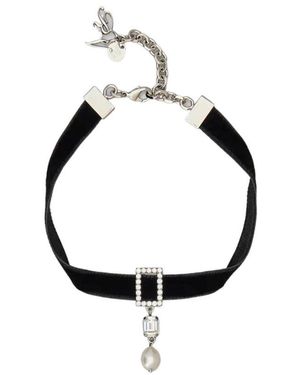 Roger Vivier Velvet Rv Pearl Necklace - White