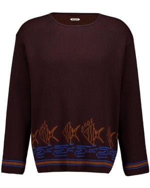 Bode Fish School Crew Neck Jumper - Purple