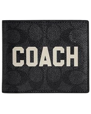 COACH Monogram Bi-Fold Leather Wallet - Black