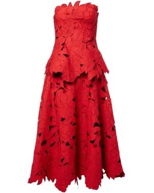 Jonathan Simkhai Audrey Peplum Lace Midi Dress - Red