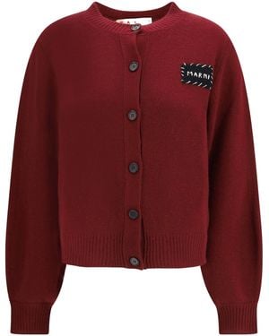 Marni Button-Fastening Cardigan With Logo Patch - Red
