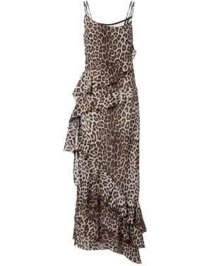 JACQUES WEI Leopard-Print Draped Silk Maxi Dress - Brown